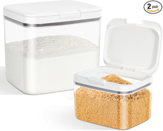 2 Pack Flour Sugar Storage Containers with Pop-to-Flip Lid 2.9 Qt + 4.75 Qt | Airtight Rice Container BPA Free Dog Food Holder Dog Treat Storage Kitchen Organizers by TBMAXS