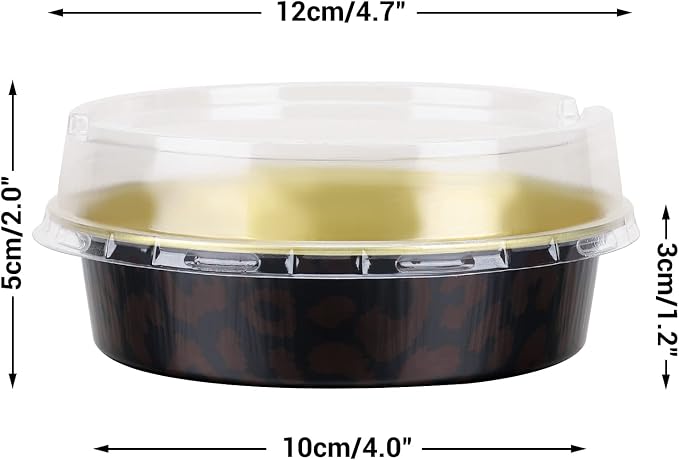 Beasea 50 Pack 4” Mini Pans with Lids, 8oz Disposable Aluminum Baking Foil Tins Round Small Dark Red Spot Container for Individual Cupcake Dessert Muffin Ramekin Cheesecake Quiche Oven Dishes - Image 2