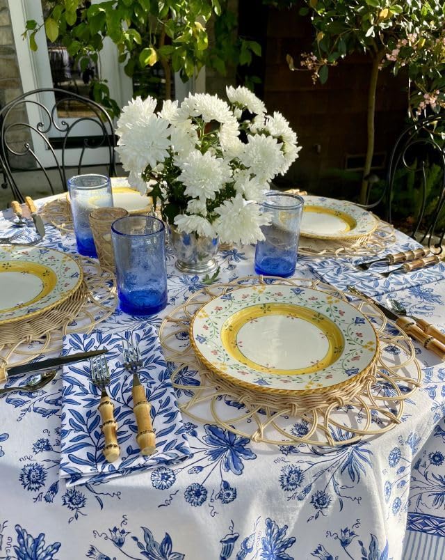 100% Blue Cotton Dinner Napkins, Set of 6, Hand Printed English Gardens Design, Fair Trade, Washable Cloth Napkins for Parties & Cocktails 20x20 in - Image 6