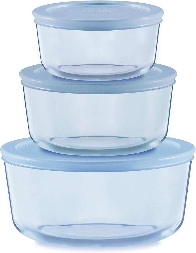 Pyrex Colors Tinted (6-PC Medium) Small/Medium Round Food Storage Container Set, Snug Fit Non-Toxic Plastic BPA-Free Lids, Freezer Dishwasher Microwave Safe, 2 Cup, 4 Cup & 7 Cup by Pyrex
