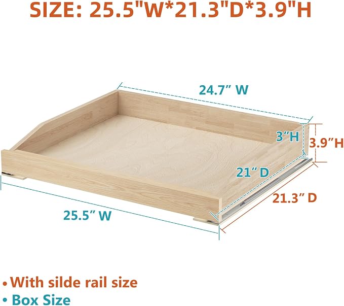 ROOMTEC Pull Out Cabinet Drawer for Kitchen Cabinets 25.5" W x 21" D, Pull Out Cabinet Organizer, Bottom Assembly, Requires At Least 26.5” Cabinet Opening, 2PCS - Image 2