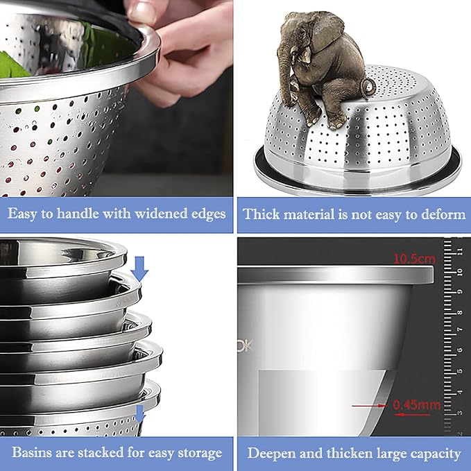 meleg otthon Stainless Steel Mixing Bowls, 8.5QT Salad Bowl, Metal Bowls With water filter basin, Stainless Steel Basin, Heavy Duty Deeper Edge Mirror Finish Dishwasher Safe Bowl (XXL)… - Image 5
