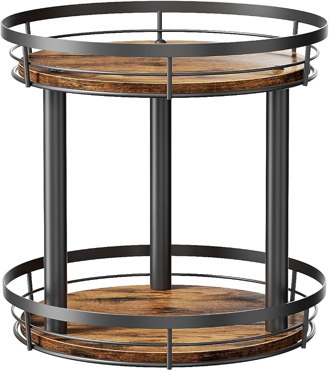 LAMU 10'' Wood Lazy Susan Spice Rack Organizer, 2 Tier Spice Organization for Cabinet, Countertop, Kitchen, Table Top, Pantry, Condiment and Seasoning Rack Organizer by YourHome-OrganizationHelper