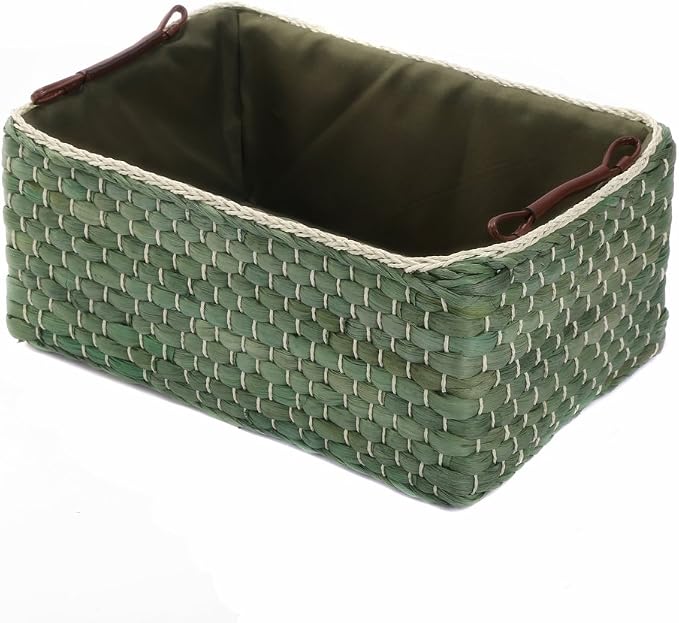 Baskets Woven Maize Straw Storage Bins with Handle (Medium, Green) by KINGWILLOW