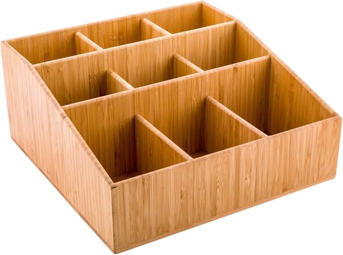 Restaurantware-11.75 x 5.5 Inch Coffee Condiment Organizer, 1 Square Creamer Organizer - 9 Compartments, Break-Resistant, Bamboo Coffee Accessory Caddy, Won't Chip, For Sugar Packets And Creamers - Image 2