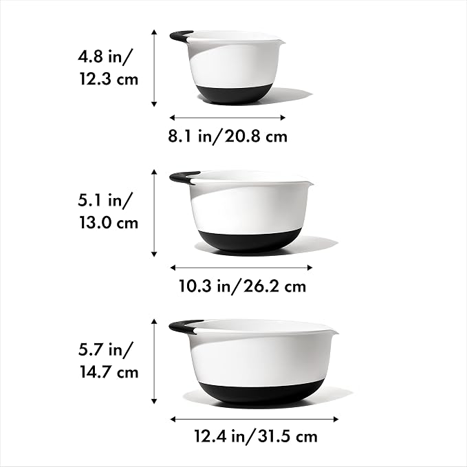 OXO Good Grips 3-Piece Plastic Mixing Bowl Set, 2500 ml,White/Black Good Grips Stainless Steel Measuring Cups and Spoons Set, 2.9, 8 Piece - Image 3