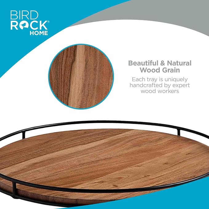 BIRDROCK HOME 18” Wooden Lazy Susan - Espresso - Iron Edges - Table Top Turntable - Cabinet or Pantry Organizer - Decorative Spice Rack Medicine Cleaning Spinning Table - Wood - Image 4