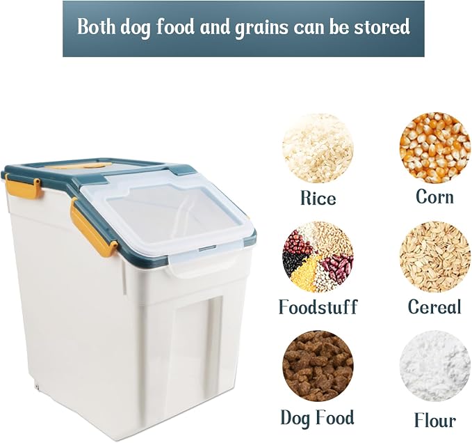 2 Pack Rice Storage Container with Measuring Cup 50 lb Flour Storage Container with Wheels, BPA Free Food Storage Container Dog Cat Food Bin Set for Dry Food Sugar, Cereal(Blue) - Image 3