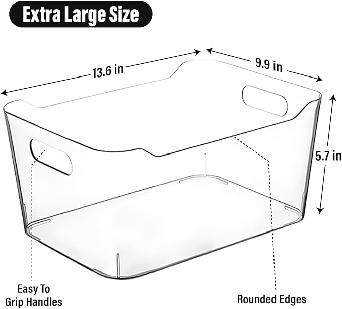 Clear Extra Large Plastic Storage Bins, Pantry Organizers and Storage Containers Fridge Organizer Bins for Organizing Home, Kitchen Organization. Bathroom, Refrigerator, Freezer, Laundry Room - Image 2