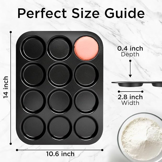 Wrenbury Nonstick Whoopie Pie Pan 12-Cup for Muffin Top - Carbon Steel Shallow Baking Tray for Macarons Cookies Yorkshire Puddings Cornbread & Burger Buns - Image 2
