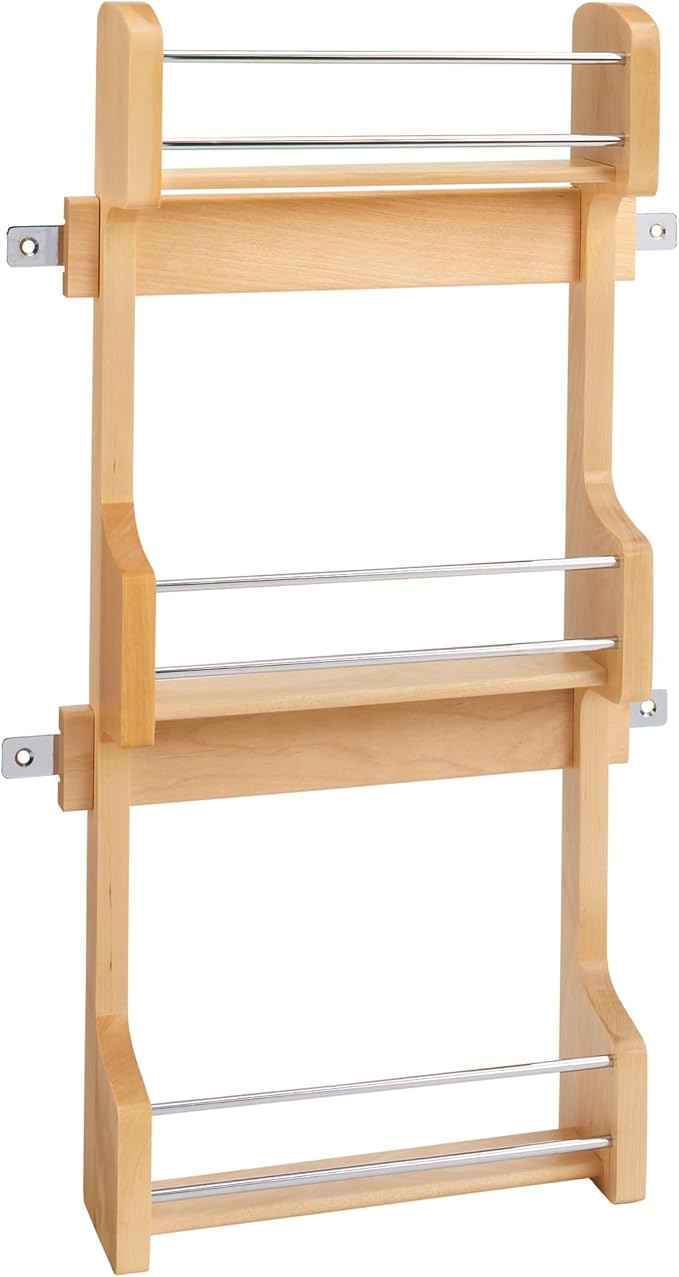 Rev-A-Shelf 15" 3 Tiered Pull Out Shelf Organizer for Kitchen Cabinets, Pantry Storage Spice Seasoning Rack, Door/Wall Mounted, Maple Wood, 4SR-15 by Rev-A-Shelf
