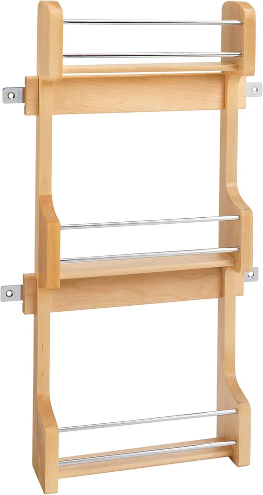 Rev-A-Shelf 15" 3 Tiered Pull Out Shelf Organizer for Kitchen Cabinets, Pantry Storage Spice Seasoning Rack, Door/Wall Mounted, Maple Wood, 4SR-15 by Rev-A-Shelf