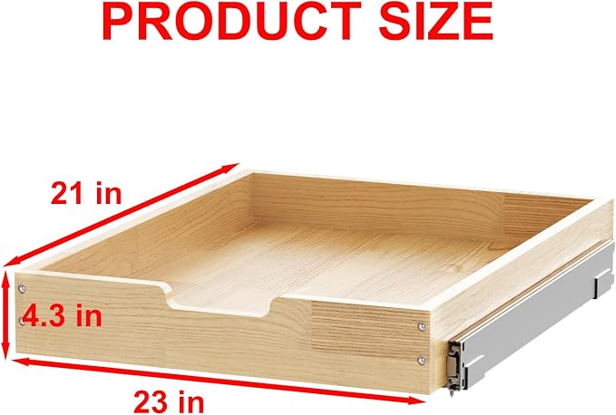 Sikarou Wood Pull Out Cabinet Organizer 23" W x 21" D, Heavy-Duty Sliding Drawers for Inside Cabinets Storage and Organization for Kitchen, Pantry, Bathroom - Image 2