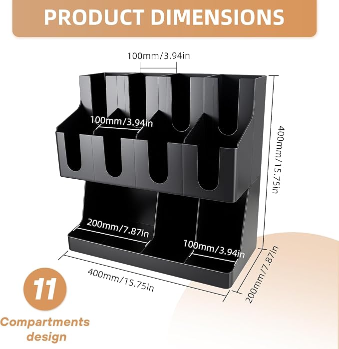 Commercial Cup and Lid Holder with Straw Organizer,Disposable Coffee Cup Condiment Dispenser for Countertop Org, Coffee Bar, Beverage Cup, Kitchen, Breakroom (11 Compartment Upright) - Image 2
