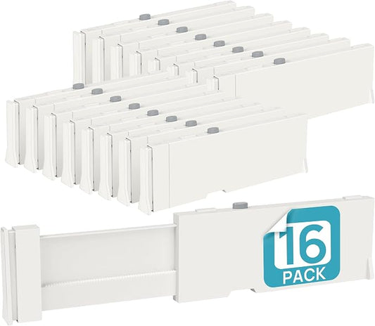 Vtopmart 16 Pack Drawer Dividers for Clothes, 4" High 11.3"-17" Adjustable Expandable Dresser Drawer Organizer, Plastic Drawers Separator for Dresser, Baby Clothes, Underwear, Kitchen & Office Storage by Vtopmart