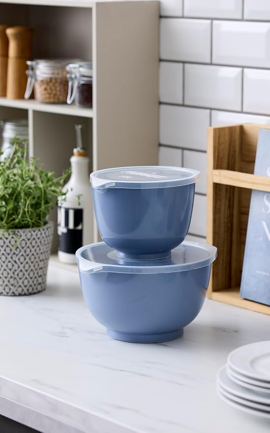Rosti Margrethe Set of 2 Plastic Mixing Bowls - 2 Lids Included - Airtight Salad Bowls - 1.5 Litre & 3 Litre - Dusty Blue - Image 2