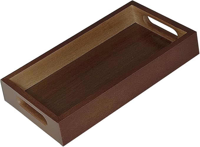 Small Rustic Serving Mini Tray with Handles - 9.8" Bamboo Tray | 9.8" x 5.5" for Coffee Table, Kitchen Counter, Ottoman | Decorative Organizer for Food, Drinks, Snacks, Bathroom Essentials by VSUINGO-StriveforPerfection