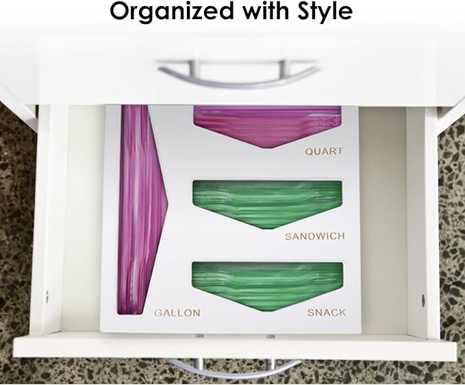 Bamboo Bag Storage Organizer for Kitchen Drawer, Baggie organizer, Compatible with Gallon, Quart, Sandwich and Snack Variety Size Bags (White) - Image 2