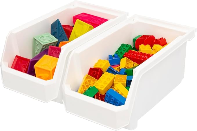 Large Stackable Plastic Storage Bins, 6-Pack, White | Open-Front Stackable Bins For Garage, Pantry, Closet & Office, 14,8"L X 8"W X 7"H, Nests When Empty, Durable Plastic, - Image 7