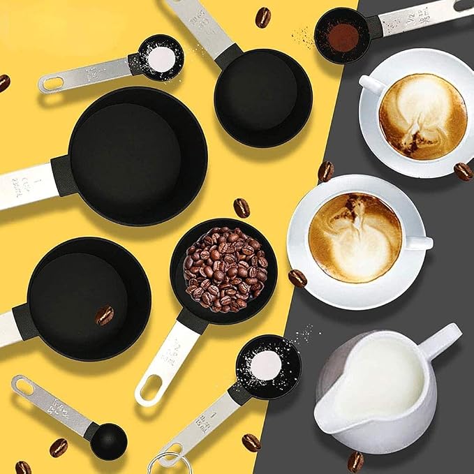 8-Piece Measuring Cup and Spoon Set, Plastic Measuring Cup and Spoon with Stainless Steel Handle, for Liquids and Solids, for Cooking Kitchen (Black) - Image 2