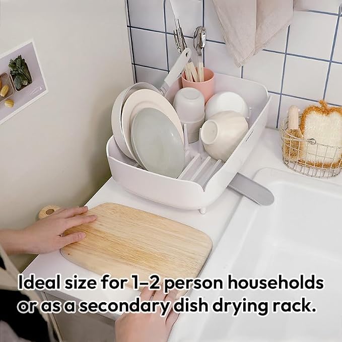 Split-Design Small Dish Drying Rack 9.5'' × 15.9'' × 4.9'' - White | Space-Saving Dish Drainer for Small Kitchen Countertops, Ideal for 1–2 Person Households or as a Secondary Rack - Image 3
