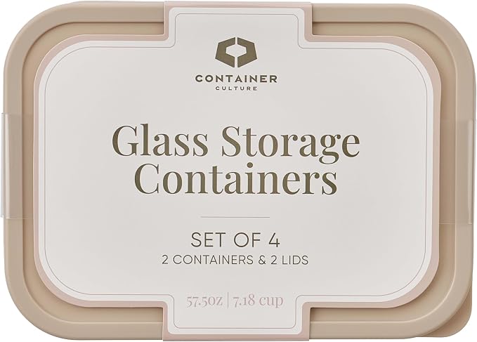 Glass Food Storage Containers with Lids — 4 Piece — 57.5 oz Glass with BPA-Free Leakproof Stackable Lids — Microwave, Oven & Dishwasher Safe — Ideal for Meal Prep & More - Cashew Cream - Image 3