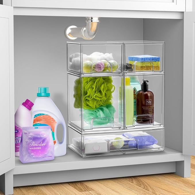 Sorbus Acrylic Storage Containers - 3 Pack, Stackable Storage Bins Set for Bathroom Organization - Clear Acrylic Drawer Organizers - Makeup Case Pull-Out Drawers (4.4’’ Tall and 12.1’’ Wide) - Image 2