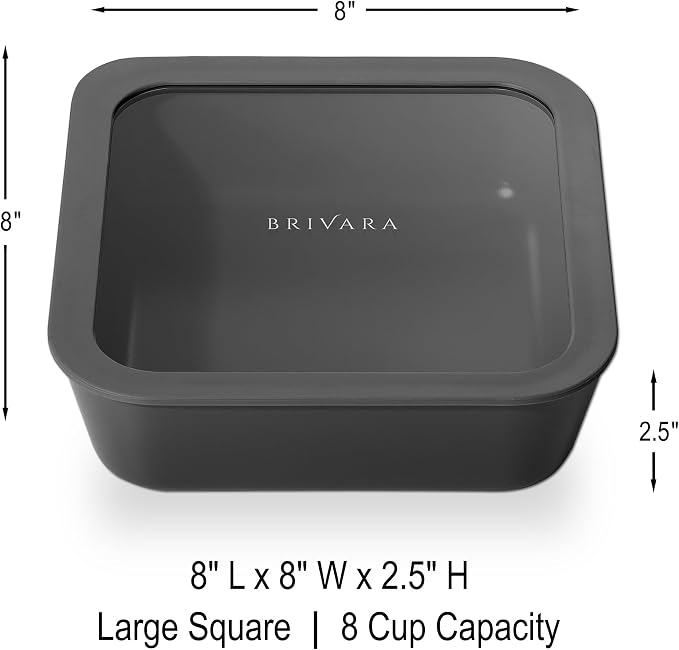 Glass Food Storage Container with Lid, 8-Cup Large Square | Microwave-Safe Airtight Lid, Oven-Safe Ceramic-Coated Glass | Zero Plastic, No PFAS/PFOA/BPA, Reusable [Onyx] - Image 2