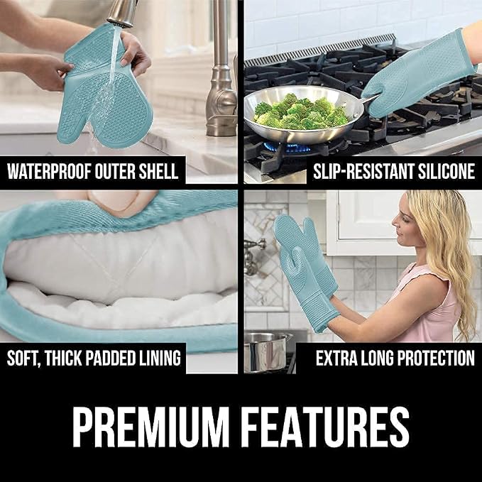 Gorilla Grip Silicone Oven Mitts Set of 2 and Vegetable Peeler, Both in Mint Color, Oven Mitts Have Soft Quilted Lining, Peeler Has Swivel Blade, 2 Item Bundle - Image 5