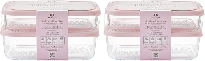 Glass Food Storage Containers with Lids — 8 Piece — 57.5 oz & 40.57 oz Glass with BPA-Free Leakproof Stackable Lids — Microwave, Oven & Dishwasher Safe — Ideal for Meal Prep & More - Berry Blush - Image 2