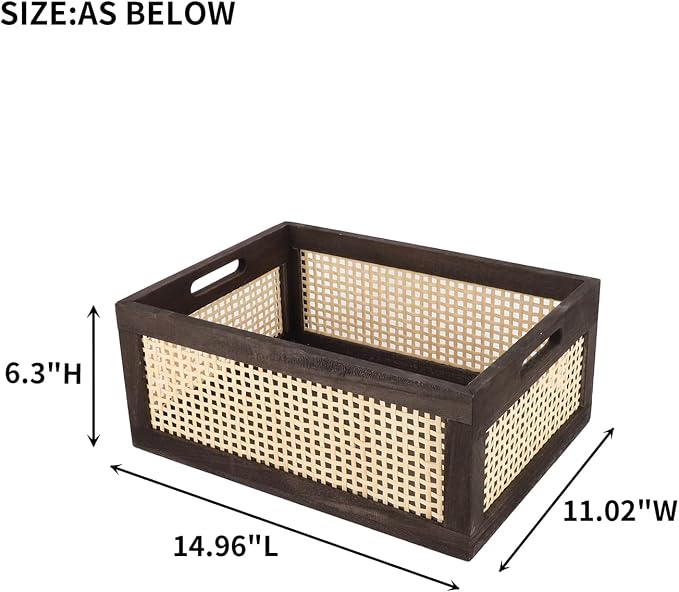Desktop Storage Basket, Sundry Office Drawer Storage Box, Wood Frame Storage Basket. (Brown-Large) - Image 2