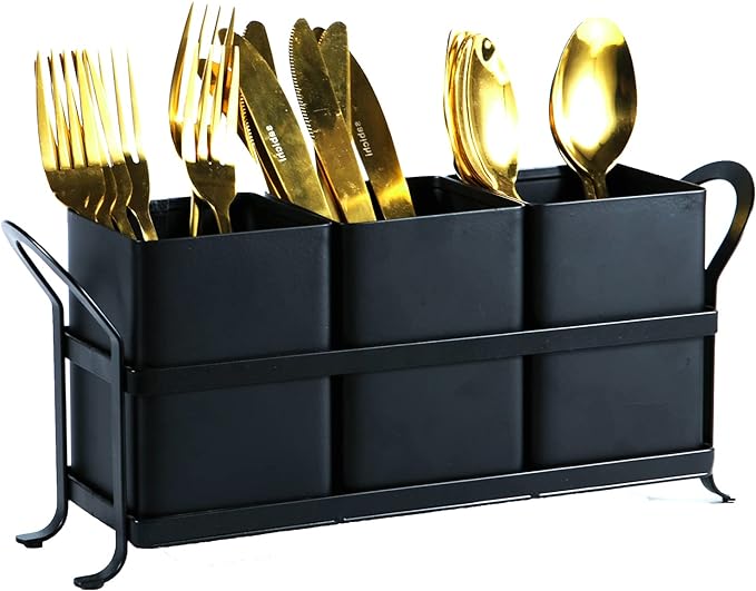 NelyBet Flatware, Cutlery,Kitchen Utensil & Silverware Caddy Organizer Bin Holder for Forks, Spoons, Knives - Perfect for Kitchen Countertop- Black by NelyBet