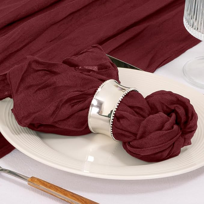 Cloth Napkins Set of 10 21"x21" Reusable Cheesecloth Napkins Bulk Burgundy | Boho Rustic Dinner Napkins Washable Gauze Table Napkins Cloth Hemmed Edges for Wedding Bridal Shower Family Gathering Decor - Image 5