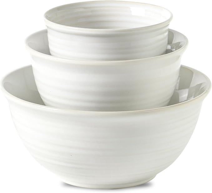 HASENSE Ceramic Mixing Bowls Set, 2.1/1.0/0.5 Qt, Handmade Salad Serving Bowls for Kitchen, Deep Nesting Dishes for Storage and Baking, Microwave Dishwasher Safe, Clay-Infused White by Hasense