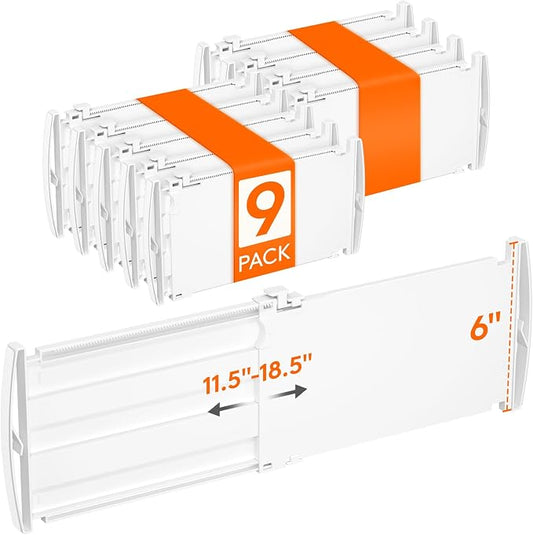 Lifewit 6" Tall Drawer Dividers, Adjustable Deep Drawer Organizer Clothes | 9 Pack 11.5"-18.5" Expandable White Plastic Separators for Dresser, Kitchen, Cabinet, Closet, Office Organization & Storage by Lifewit