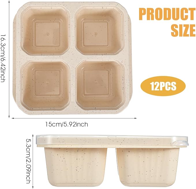 12 Pcs 4 Compartment Snack Containers, Reusable Divided Snack Containers with Lids Wheat Straw Meal Lunch Box, Plastic Food Storage Container for Meal Prep, Travel, Snacks, Fruits - Image 3