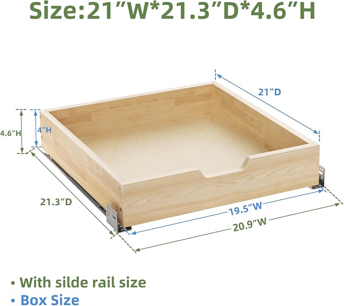 ROOMTEC Pull Out Drawers for Cabinets, 19½” W x 21” D Soft Close Slide Out Drawers for Kitchen Cabinets, Cabinet Pull Out Shelves Requires At Least 20.5” Cabinet Opening - Image 3