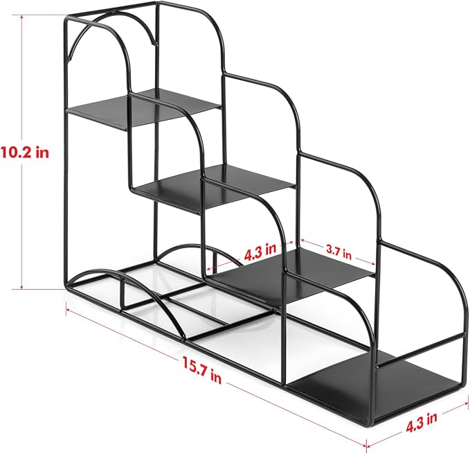 Syrup Rack for Coffee Bar Accessories, Iron 4 Compartment Bottle Organizer, Countertop Display Storage Shelf Bottle Stand, Metal Coffee Bar Organizer for Wine, Kitchen, Holds 4 Bottles - Image 3