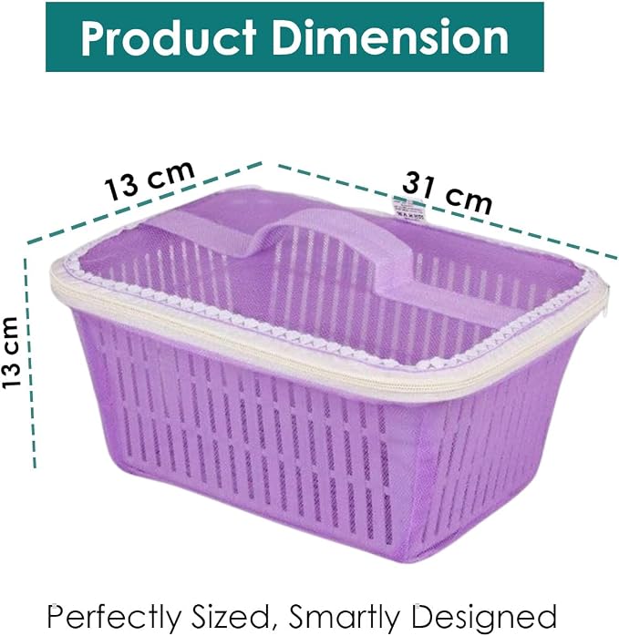 Go Hooked Multipurpose Plastic Storage/Gift Basket With Net Cover | Stylish Basket With Zip Net Cover Pack Of 1 (Purple). - Image 3