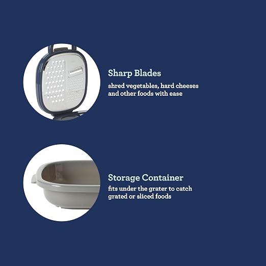 Oster Bluemarine Flat Grater Set – Stainless Steel Food Grater with Storage Container and Lid, Compact Kitchen Tool for Cheese, Veggies, Carrots - Image 4