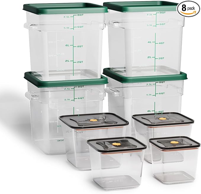 8 Pack Food Storage Containers with Lids；BPA-Free Cereal, Rice, Flour, Pasta & Snack Container, Stackable & Durable,Kitchen Pantry Organizer （0.95qt+1.5qt+2.2qt+3.2qt+4 * 8qt） by Unknown