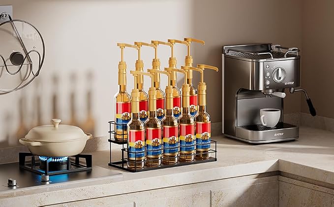 kimilus 10 Bottle Capacity Coffee Syrup Organizer 2 Tier Coffee Syrup Stand Shelf for Coffee Bar Kitchen Small Wine Rack for Bar Family Storage for Syrup Wine Dressing - Image 5