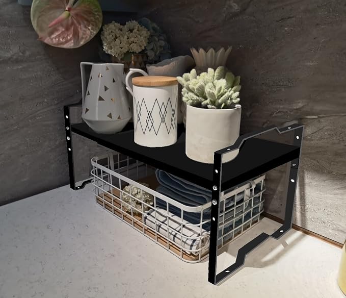 Jojocross Expandable Shelf for Cabinet Organizer Adjustable Stackable Spice Rack at Kitchen and Bathroom More, Counter Countertop Cupboard Organization Pantry Storage(LARGE/1PACK/BLACK) - Image 2