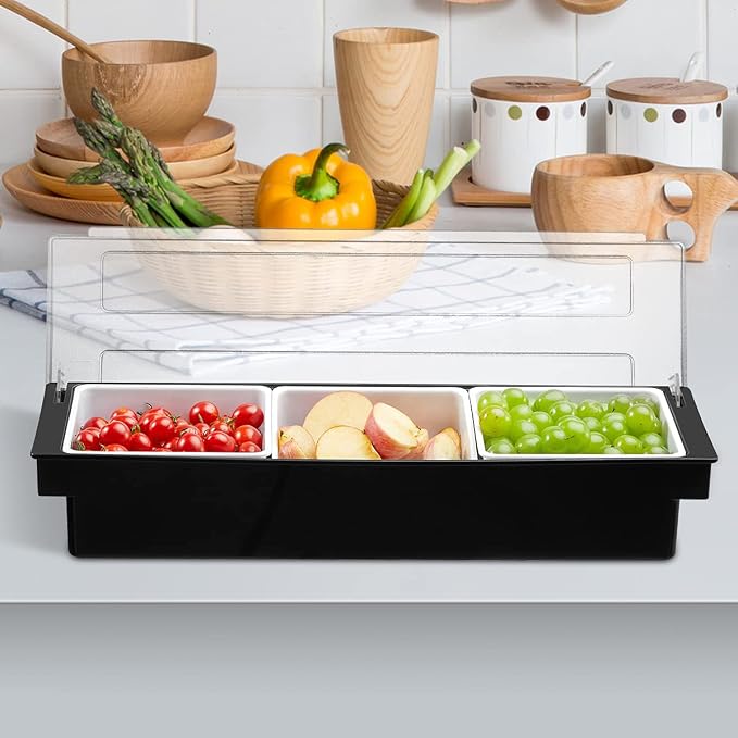 Ice Chilled Serving Tray Condiment Pots 3 Compartment Condiment Server Caddy (3 Compartments) - Image 7