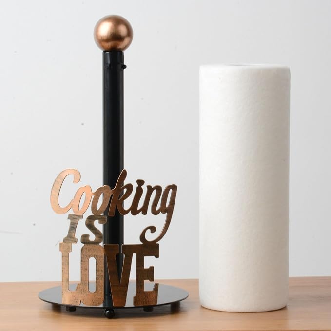 HAUCOZE Text Paper Towel Holder Countertop Metal Paper Roll Stand 13.4 Inch | Freestanding Paper Dispenser with Weighted Base Kitchen Decor Table Centerpiece Gift for Dining Room Bathroom - Image 4