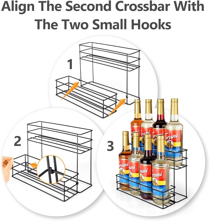kimilus 8 Bottle Capacity Coffee Syrup Organizer 2 Tier Coffee Syrup Stand Shelf for Coffee Bar Kitchen Small Wine Rack for Bar Family Storage for Syrup Wine Dressing - Image 3