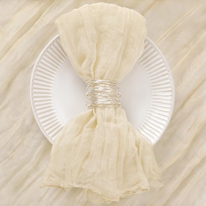 DeZerlor Beige Washable Cheesecloth Napkins Set of 20 for Wedding Party | Reusable Summer Cloth Napkins Bulk, for Bridal Baby Shower Dinner Cocktail Birthday Home, 21x21 Inches - Image 2