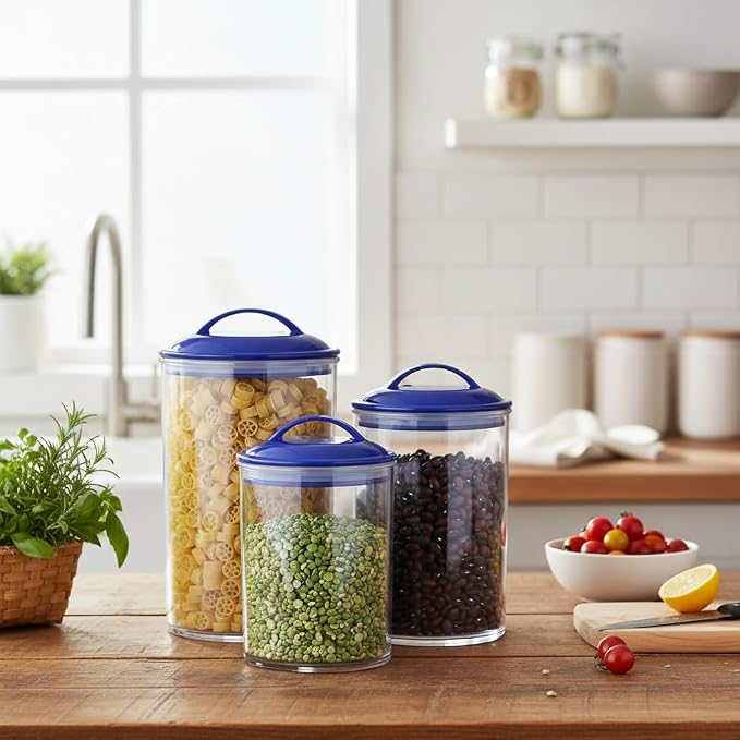 Food Storage Containers, BPA Free Airtight Canisters for Cereal, Pasta, Sugar, Coffee, Flour, Cookies, Loose Tea, for Kitchen Organization, Set of 3 by Reston Lloyd, Indigo - Image 5