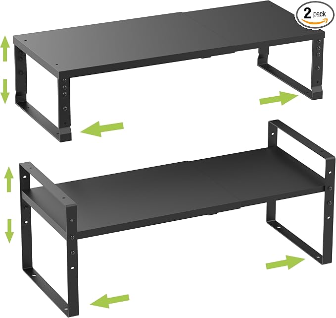 Jojocross Expandable,Stackable Spice Rack,Seasoning Organizer and Storage,Spices Jar Racks for Cabinet,Countertop, Metal Pantry, Cupboard,Laundry Storages,Heavy Duty(2 PACKS/LARGE/BLACK) by JOJOCROSSHIGHQUALITYLIFE
