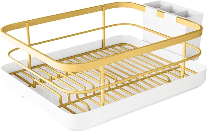 Dish Drying Rack for Kitchen Counter,Large Capacity Dish Drying Rack,Carbons Steel Dishes Drainer with Utensil Holder,Multifunctional Kitchen Utensil Holder with Dishes Racks and Tray (Gold) - Image 9